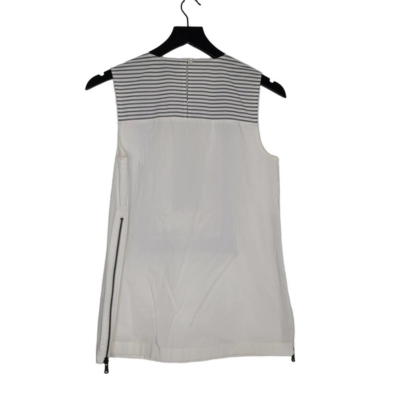 J Crew Sleeveless‎ Beaded Tunic Top 0 White Blue Stripe Side Zip Round Neck Boho - Picture 2 of 13